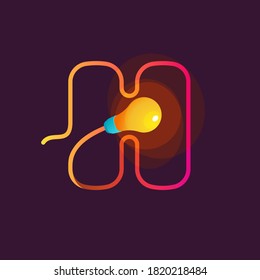 H letter logo made of light bulb and power cable. Designed for electricity advertising, creative idea poster, technology identity, etc.