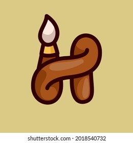 H letter logo made of a paint brush. Vector typeface for the 1st September events, preschools identity, Back to school posters, etc.