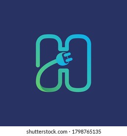 H letter logo made of plug cable. Vector typeface for energy identity, charging headlines, electric car posters etc.