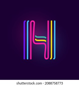 H letter logo is made of three neon lines. Vector font with glowing effect. Perfect for casino identity, vivid sale banner, and futuristic posters. 