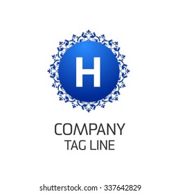 H Letter logo, Monogram design elements, Floral art Vintage logo design. Beautiful Boutique Logo Designs, Business sign, Restaurant, Royalty, Cafe, Hotel, Heraldic, Jewelry, Blue Cirlcle Vector logo