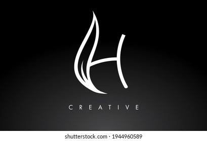 H Letter Logo with Monogram Leaf Concept in Black and White Colors Vector Illustration
