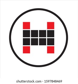 H letter logo mosaic square and bar with red and black color in circle