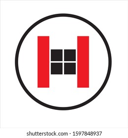 H letter logo mosaic square and bar with red and black color in circle