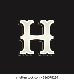 H letter logo with old serif on the dark background. Vintage vector typeface for labels, headlines, posters, cards etc.