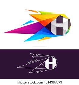H letter logo with polygonal comet. 