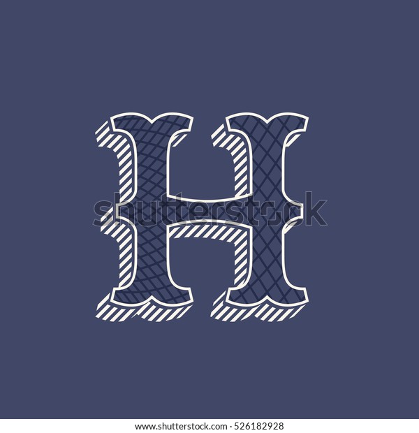 H\
letter logo in retro money style with line pattern and shadow. Slab\
serif type. Vintage vector font for labels and\
posters.