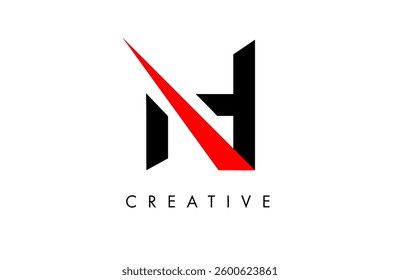 H letter Logo with sharp cut creative design in red and black colors vector Illustration