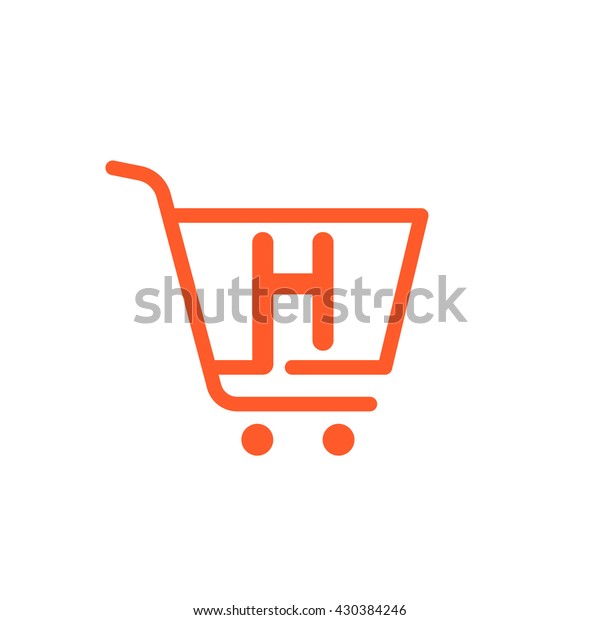 H letter logo with Shopping cart icon. Trolley
icon. Vector design element for sale tag, card, corporate identity,
label or poster.