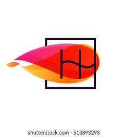 H letter logo in square frame at fire flame background. Vector typography for your posters, invitations, cards. 