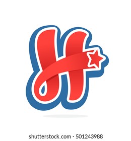 H letter logo with star in vintage baseball style. Sport elements for sportswear, club, t-shirt, banner, card, labels or posters.