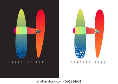 H - letter logo. Vector logotype design made with abstract colorful shapes on black and white background. Abc alphabet design for corporate identity