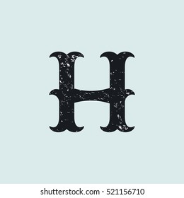 H letter logo. Vintage decorative slab serif with rough grunge texture. Vector font for western, sport or historical labels, posters etc.