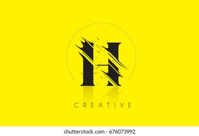 H Letter Logo with Vintage Grundge Cut Design. Destroyed Drawing Elegant Letter Icon Vector.