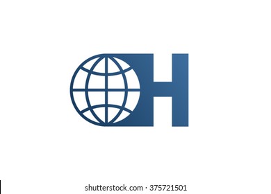 H letter logo, world globe logo.