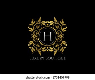 H Letter Luxury Boutique, Beautidul Flourish Gold Logo template