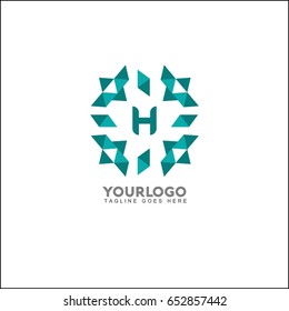 H Letter Luxury Font Identity, Designed Using Green Triangle Geometric Shape. On White Background, Sign ,logo, Symbol, Icon, Graphic, Vector.