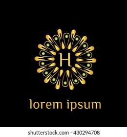 H letter luxury golden monogram. Hotel logo (sign, symbol, icon, emblem, label). Boutique logo, Restaurant logo. Vector illustration