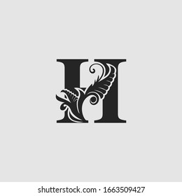 H Letter Luxury Logo Icon,  Monogram vector design concept abstract nature floral  letter with leaves