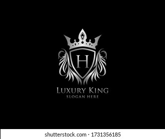 H Letter Luxury Royal King Crest,  Silver Shield Logo template