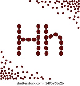 H letter made from coffee beans. Characters made from coffee beans. Coffee lettering isolated on white background. Letters for coffee shop
