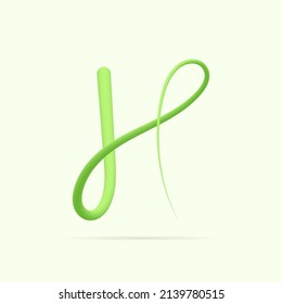 H letter made with green plant. Vector hand draw natural font for ecology logo, herbal elements, green concepts design etc.