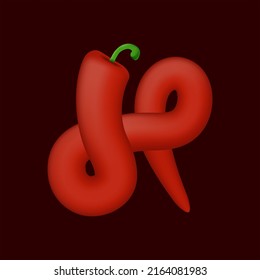 H letter made of red chilli pepper. Isolated vegetable vector organic typeface for farm design elements, restaurant menu and more