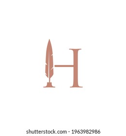 h letter mark feather pen signature quill logo vector icon illustration