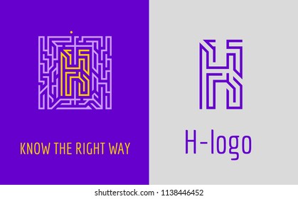 H letter maze. Creative logo for corporate identity of company: letter H. The logo symbolizes labyrinth, choice of right path, solutions. Suitable for consulting, financial, construction.