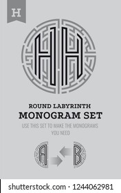 H letter maze. Set for the labyrinth logo and monograms, coat of arms, heraldry.
