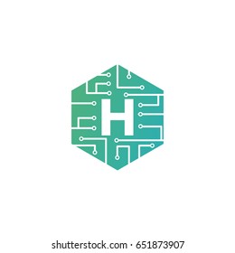 H Letter, Modern Chip Connection Logo Template Design