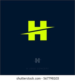 H letter. H monogram.
Flat yellow letter on a dark background.