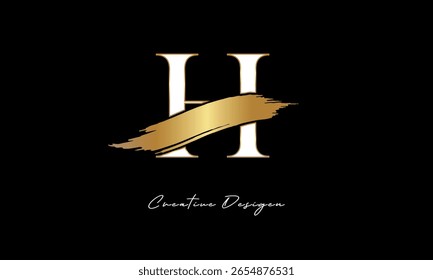 Logotipo do monograma da letra H - Marca elegante da letra do traço da escova de ouro para a marca de luxo, moda, Boutique Premium Identity Design
