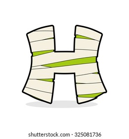  H Letter Monster zombie. Alphabetical icon medical bandages. Egyptian concept of template elements ABC. Mummy H
