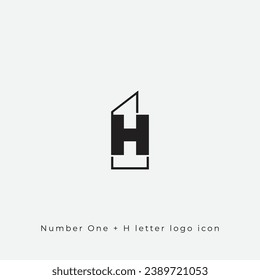 H letter and Number One 1 logo design icon clean and minimal