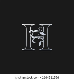 H Letter   Outline  Initial Nature Tropical Leaf logo Icon. Silver classy color logo icon vector design concept monogram vintage luxury.