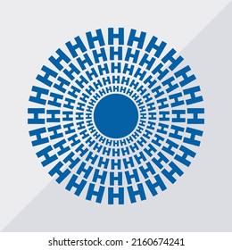 H letter patterns conceptual mandala vector illustration. H text textures mandala design. Blue concept simple mandala vector design.
