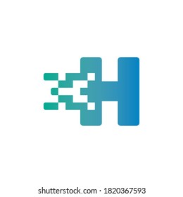 H Letter Pixel Media Technology Logo Design Template