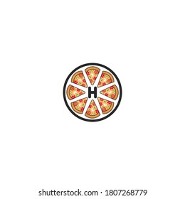h letter pizza slice logo.Pizza cafe logo, pizza icon, emblem for fast food restaurant. Simple flat style h pizza logo on white background, white isolated background.