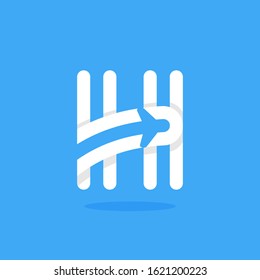 H letter with plane and airline inside. Vector typeface for flight labels, travel headlines, delivery posters, aviation cards etc.