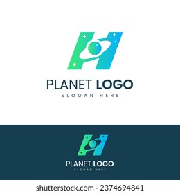 H Letter Planet Logo Design Vector Template