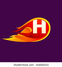 H letter with red fire flames. Letter vector design template elements for your application or corporate identity.