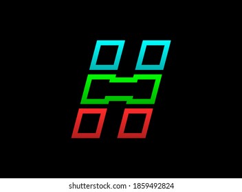 H letter rgb logo, vector desing font .Dynamic split red, green, blue color on black background. For social media,design elements, creative poster, web template and more