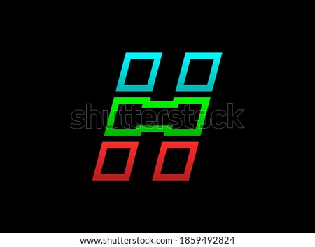H letter rgb logo, vector desing font .Dynamic split red, green, blue color on black background. For social media,design elements, creative poster, web template and more