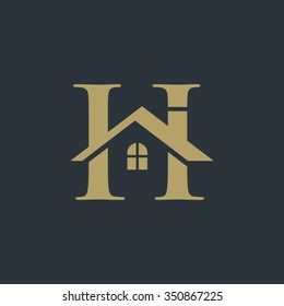 H letter roof shape flat gold logo