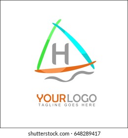 H Letter and sail boat logo vector.