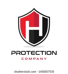 H Letter shield vector logo template. Black and red color. This alphabet or font symbol suitable for protection business.