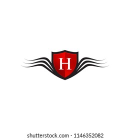 h letter in shield with wings vector logo design