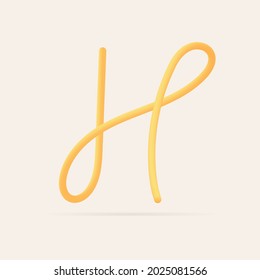 H letra espagueti diseño. La mano del vector dibuja una fuente de comida realista. Pastas italianas aisladas para afiches deliciosos, identidad de restaurante, elemento gourmet y más