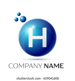 H Letter splash logo. Blue dots and circle bubble letter design on grey background. Vector Illustration